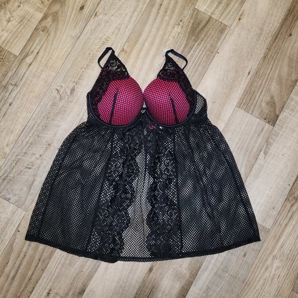 La Senza Black/Pink Fishnet Babydoll